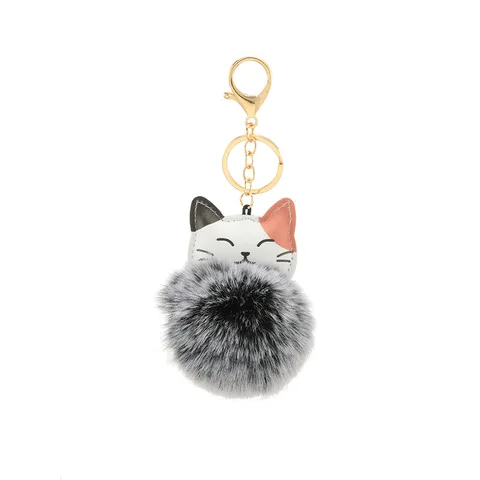 Ball Keychain Charm Key Ring Cute Leather Fox Keyring Plush Fluffy Pompom Faux Rabbit Fur Ball Bag Car Key Charms Accessory