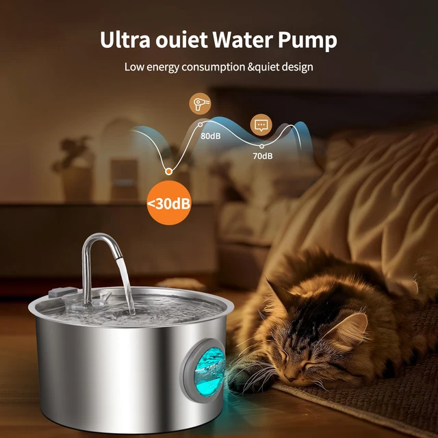 3.2L Stainless Steel Cat Water Fountain,Pet Water Dispenser With Filter,Dog Drinking Fountain For Cats,Ultra Quiet Water Pump 5