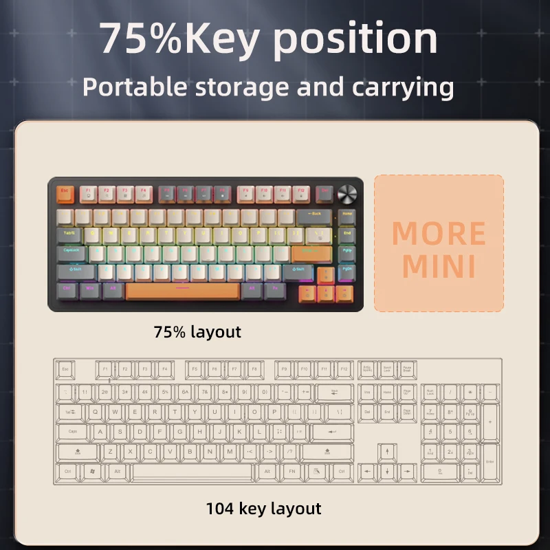 75% Mechanical Keyboard Wired with Media Knob APAYADO Black Gaming Keyboard Hot-Swap ABS Cap Transparent Character Backlighting - 4