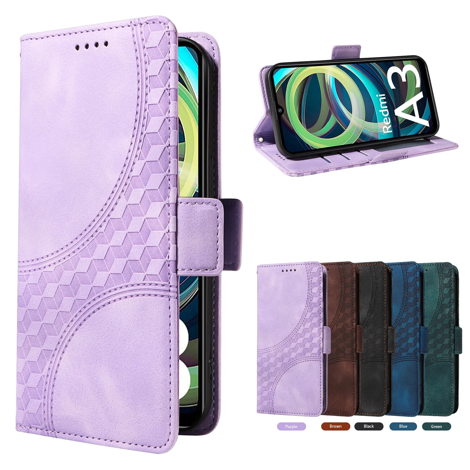 Magnetic Leather Flip Case with Card Slots and Wrist Strap