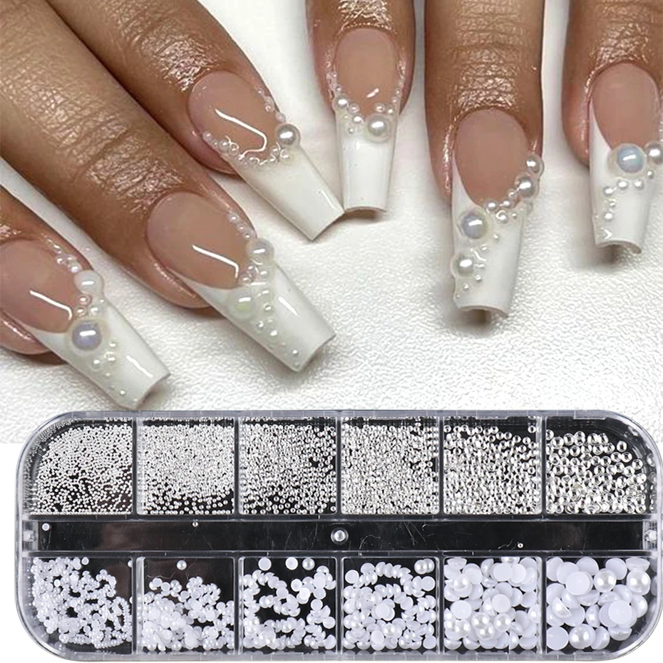Nail Art Rhinestones White Pearls Half Round Bead Mixed Size Half Round Flatback Pearls For DIY Decoration Nail Bead Stones nail art rhinestones