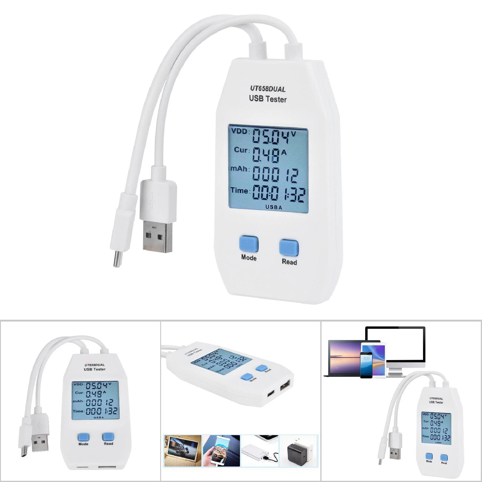 UNi T LCD USB Tester Detector Voltmeter Ammeter Digital Power Capacity Tester Meter(UT658 Dual)