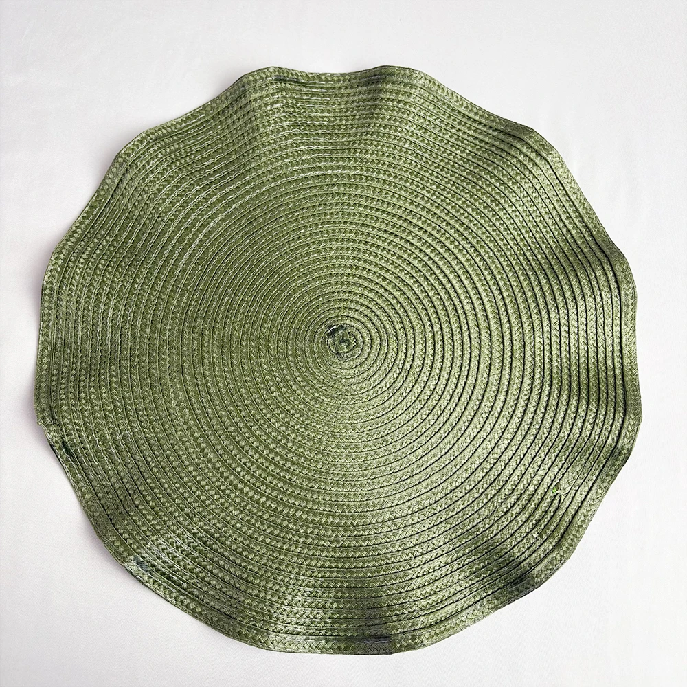 Set of 6 Heat-Resistant Woven Round Placemats with Corrugated Edges