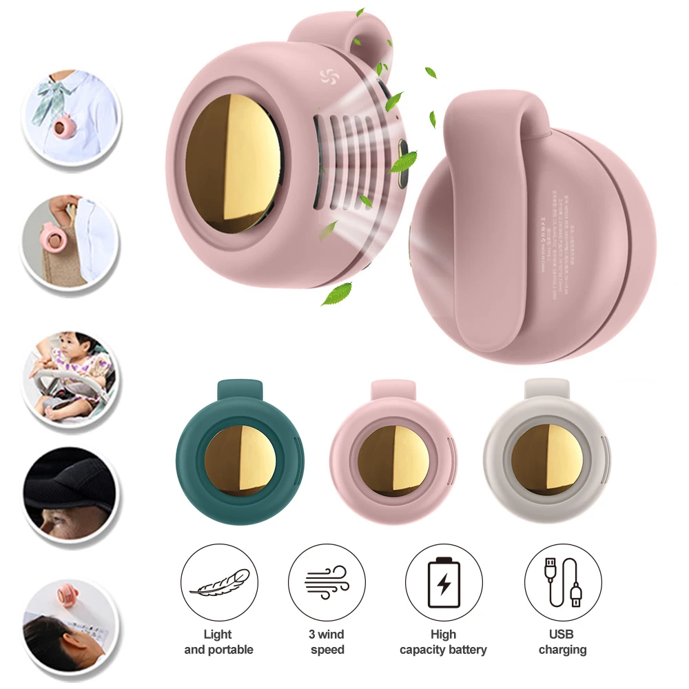 USB Hanging Neck Fan Portable Mute Mini Clip Hanging Waist Electric Fan 900mah Leafless 3 Speeds Outdoor Camping Fishing