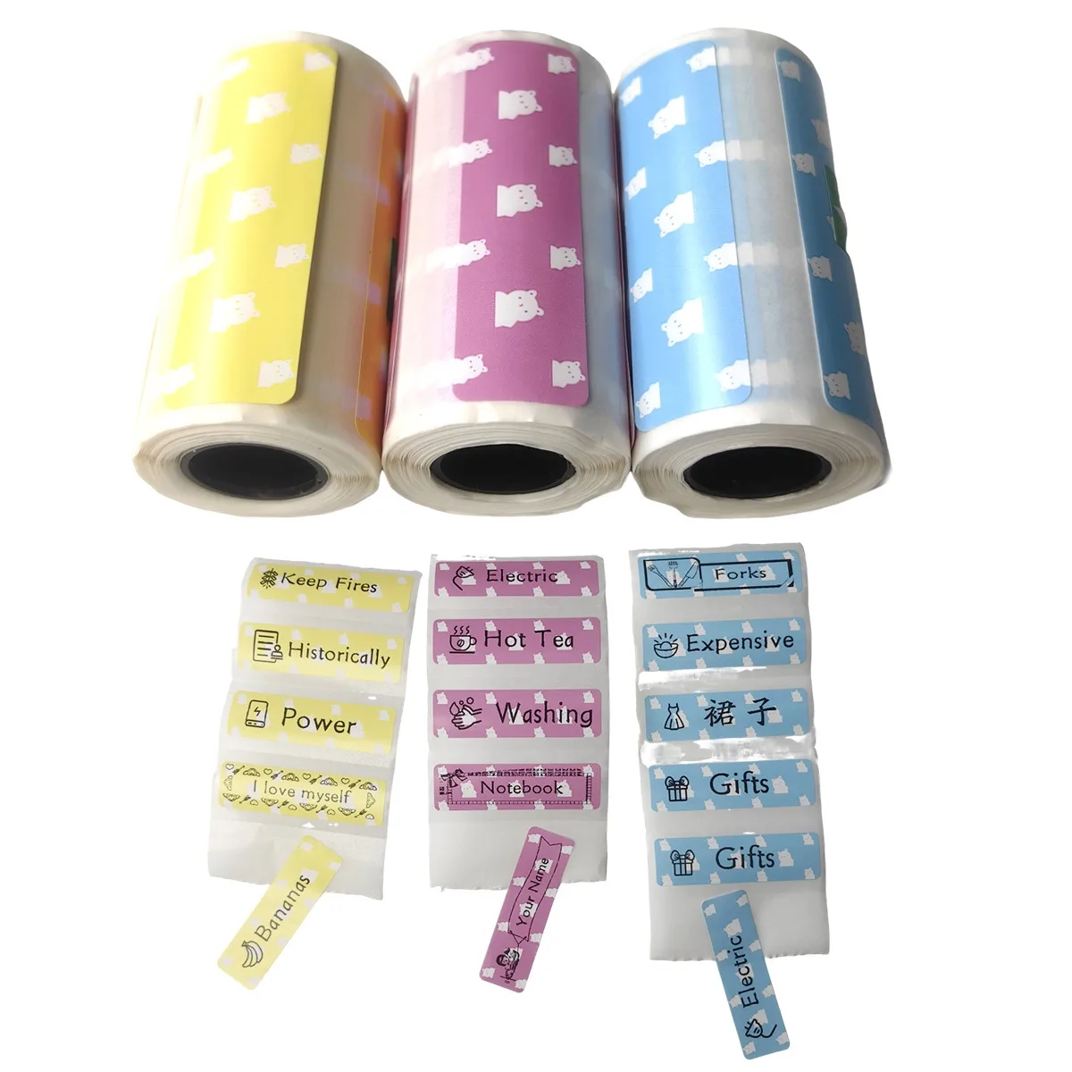 Thermal Printer Sticker,Mini 57mm Printing Paper Rolls Bear Color Label Sticker Transparent Self-adhesive Sticky for Halloween
