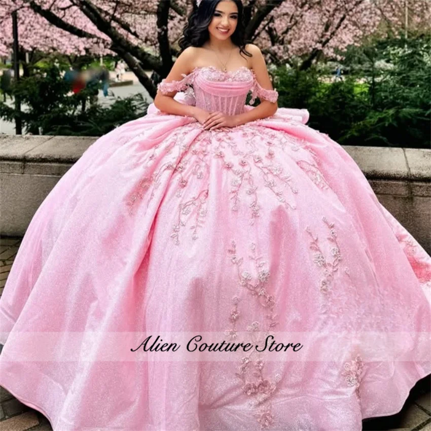 Sky Blue Ball Gown Quinceanera Dresses Pearls Flowers Beaded Appliques Sweet 16 Dress Vestidos De 15 Años 2025 Customized 5
