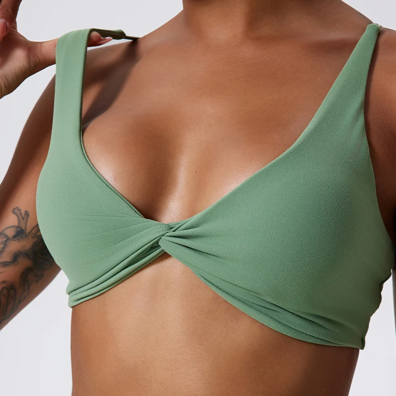 Enhanced Sports Bra Shockproof Push Up Quick-Dry Pleated Workout Top