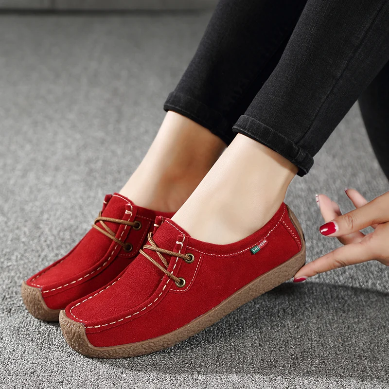 Women Genuine Leather Shoes Flats Comfortable Sneakers Slip On Female Casual Walking Footwear Loafers Shoes zapatos de mujer