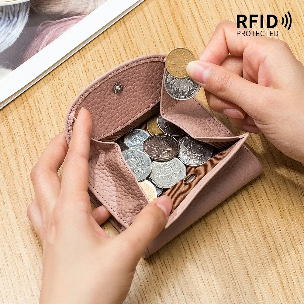 Genuine Leather RFID ID Credit Bank Business Card Holder Cowhide Coin Purse Bags Luxury Clutch Slim Pocket Wallets For Women 5