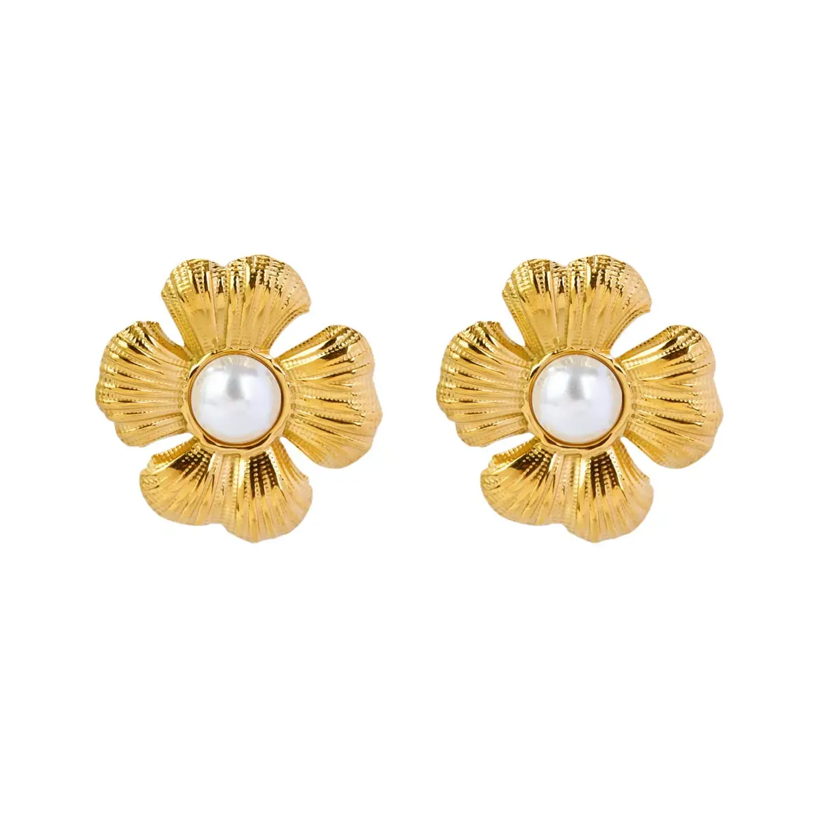 316L Stainless Steel Golden Flower Geometric Ellipse Earrings For Women