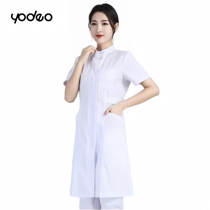 White lab coat short/long sleeved female doctor uniform cotton laboratory uniform suit pharmacy beauty salon workwear