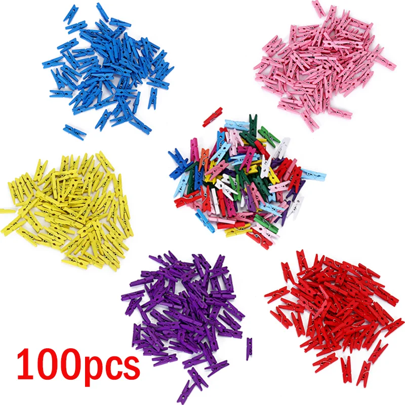 Small size Mini Wooden Clothes Pegs Photo Clips 25mm Coloful Clips for sheets DTY Craft Decor 100Pcs