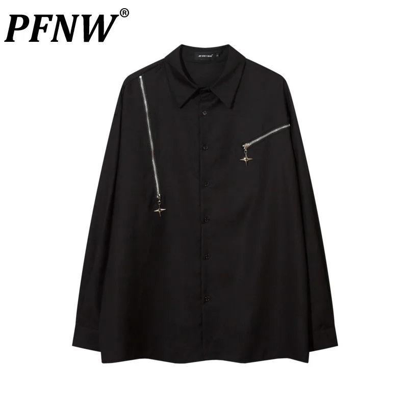 

PFNW China-Chic High Street Zipper Decoration Long Sleeve Collar Shirt Men's Women Fashion Loose Personalized Casual 12Z2397