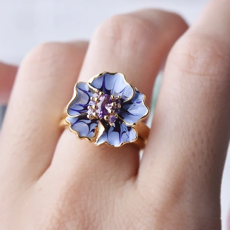 Ring Classic Ladies Floret Jewelry Birthday Proposal Date Engagement Wedding Flowers Crystal Size 6 7 8 9 10