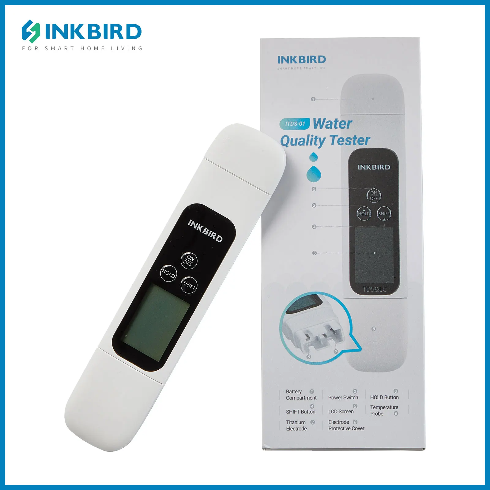 Inkbird Water Quality Tester Schermo Lcd Retroilluminato Di Grandi Dimensioni 3-In-1 Meter Per Acqua Potabile, Acqua Domestica, Impostazioni Idroponic