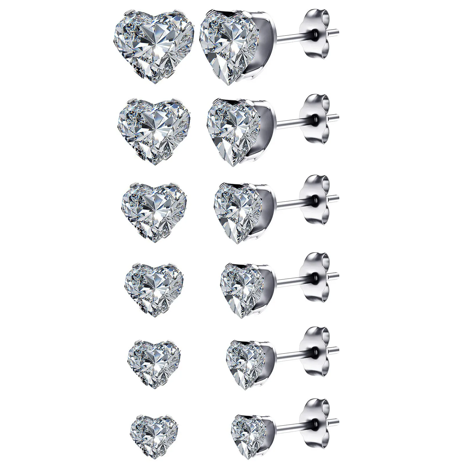 1 Pair 3mm-8mm Medical Stainless steel Crystal Zircon Ear Studs Earrings For Women/Men 4 Prong Tragus Cartilage Piercing Jewelry