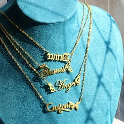Customized Name Necklaces For Women Stainless Steel Twist Chain Heart Butterfly Pendant Nameplate Snake Chain Friend Gift