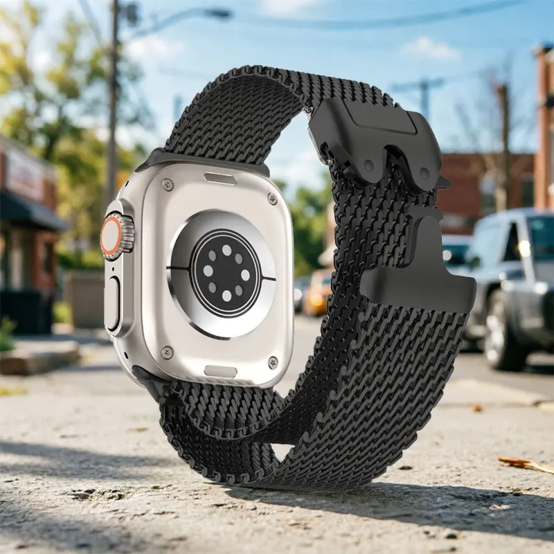 Titanium Milanese Loop Strap with Parachute Buckle in Natural Finish