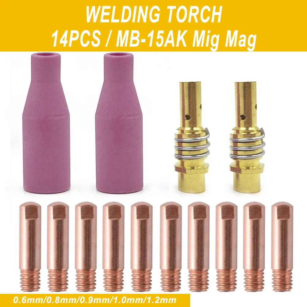 

14Pcs/set Durabe TIG Welding Accessories 15AK MIG MAG Torch Gas Ceramic Nozzle W/ Holder Contact Tips For Welding