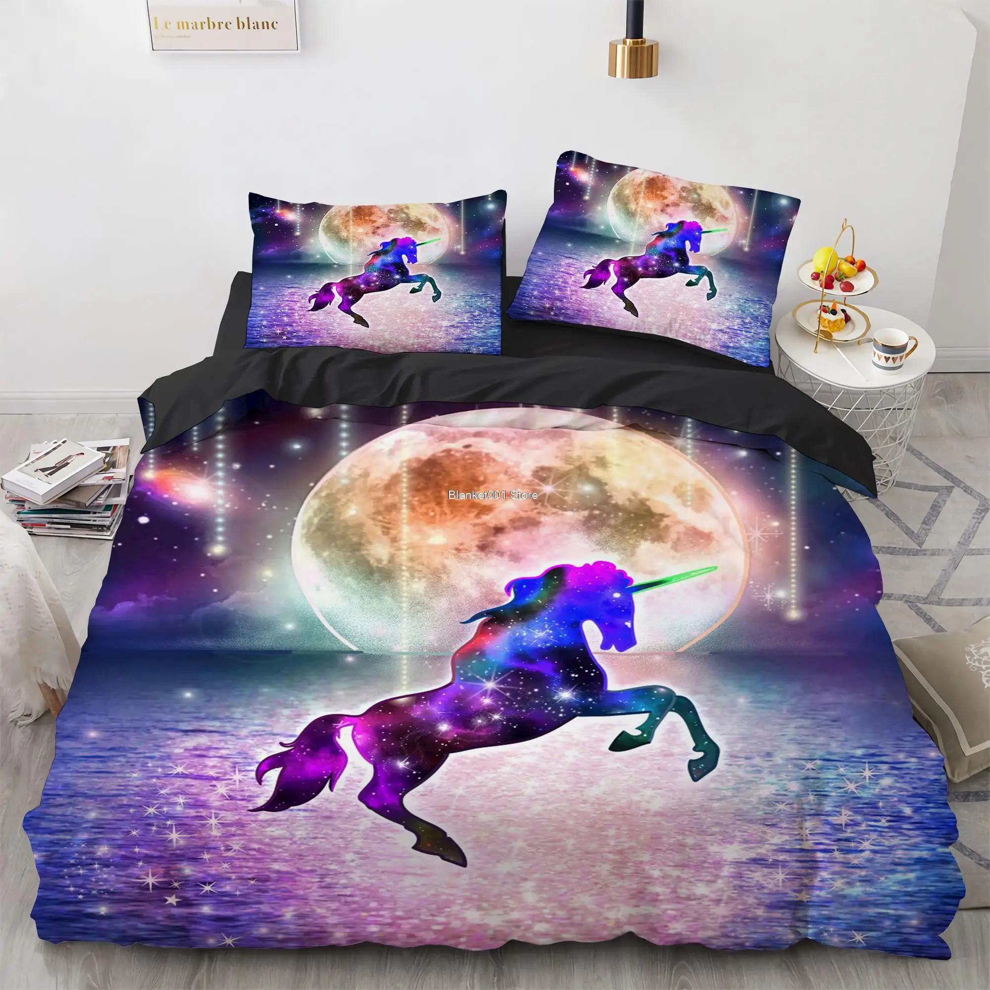 

Unicorn Galaxy Moon Bedding Set Full Size Colorful Space Comforter For Kids Adult Duvet Cover Ultra Soft Durable Bedspread