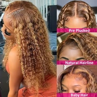 Perruque Lace Frontal Wig naturelle bouclée, cheveux humains, à reflets, 13x6, 13x4, 13x4, Lace Front Wig 4