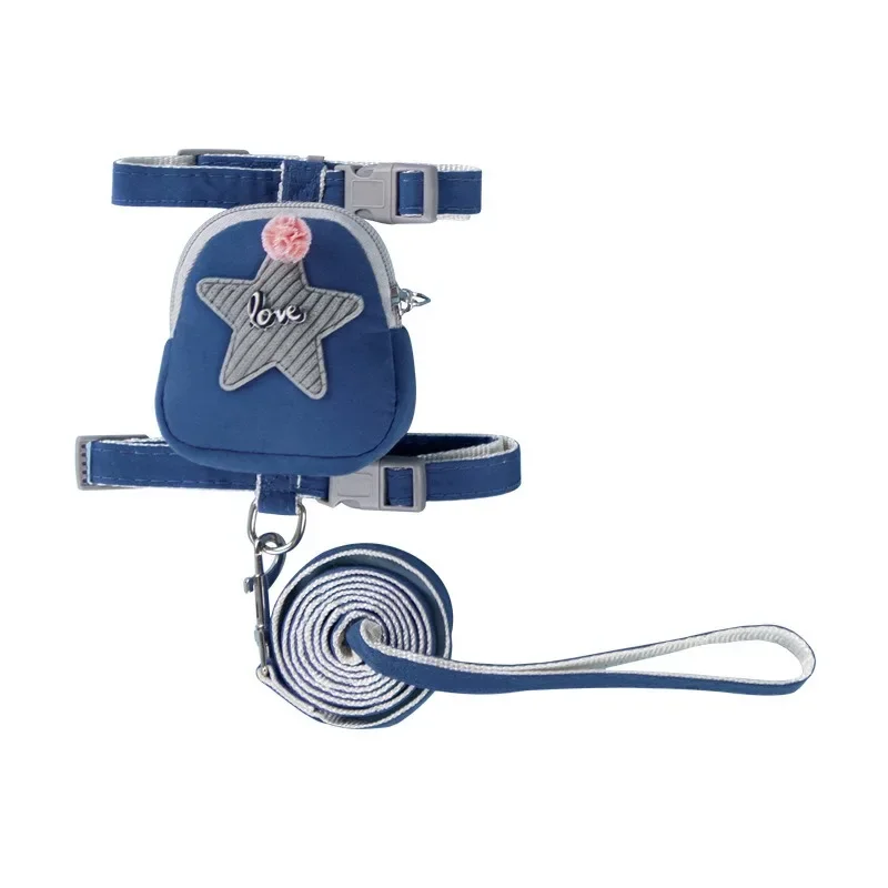 Pet Dog Harness With Bag Cute Pet Backpack With Leash Set Five-Pointed Star Decoration For Daily Walking Hiking Training