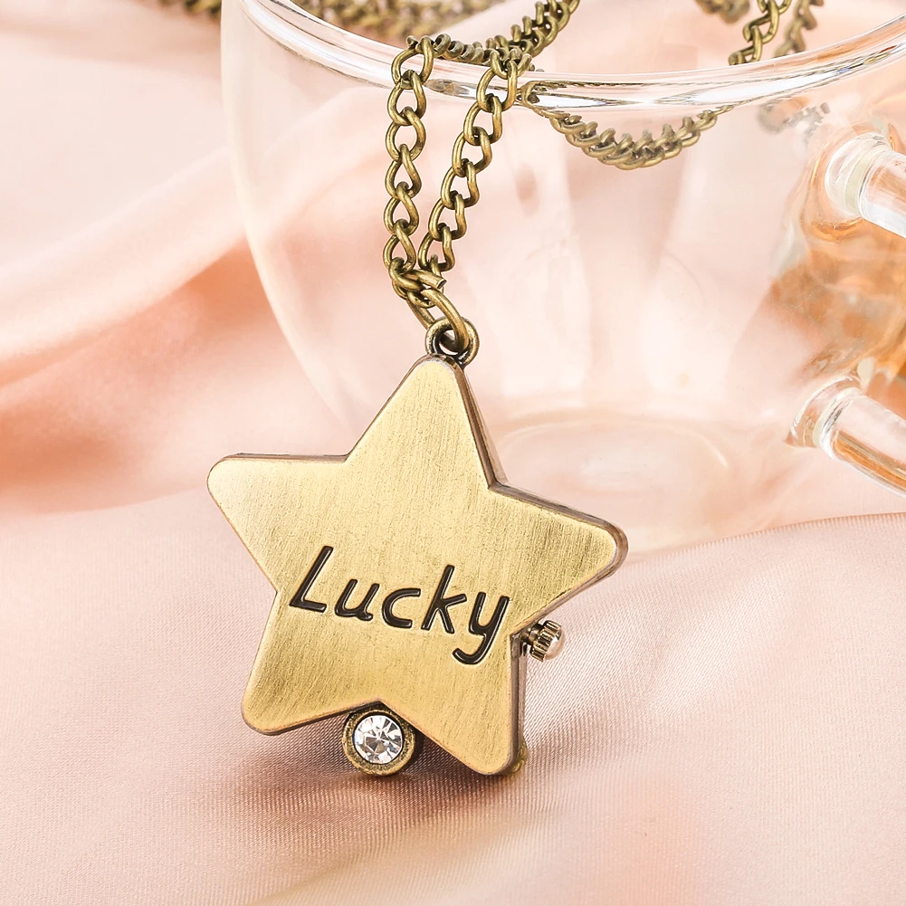 

Lucky Star Necklace Pocket Watch Cute Pentagram Quartz Pendant Clock Hour Unique Collectibles Souvenir Gifts for Daughter Wife