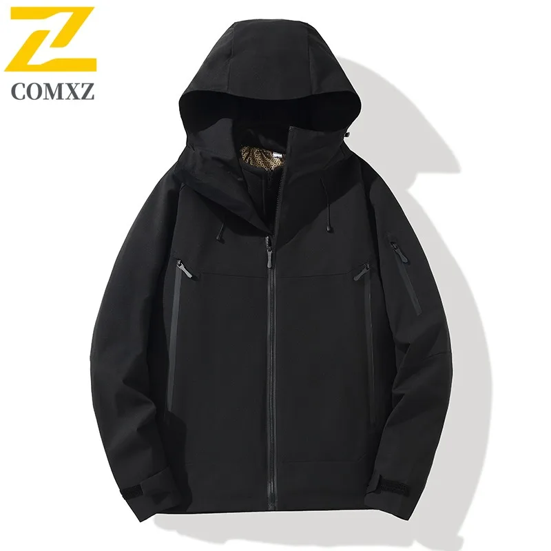 COMXZ Men Winter Motorcycle Jacket 2025 Casual Hooded Snow Skiing Cold Proof Warm Parka Urban Street Style Lightweight Coats