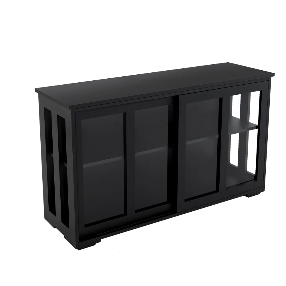 Kitchen Storage Stand Cupboard with Glass Door-Black Shaped Industrial Freestanding Floor Bar Cabinets Liquor Glasses Storage
