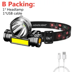 Rechargeable LED Sensor Headlamp - Powerful Multi-Style Camping and Search Light (019TD-package B)