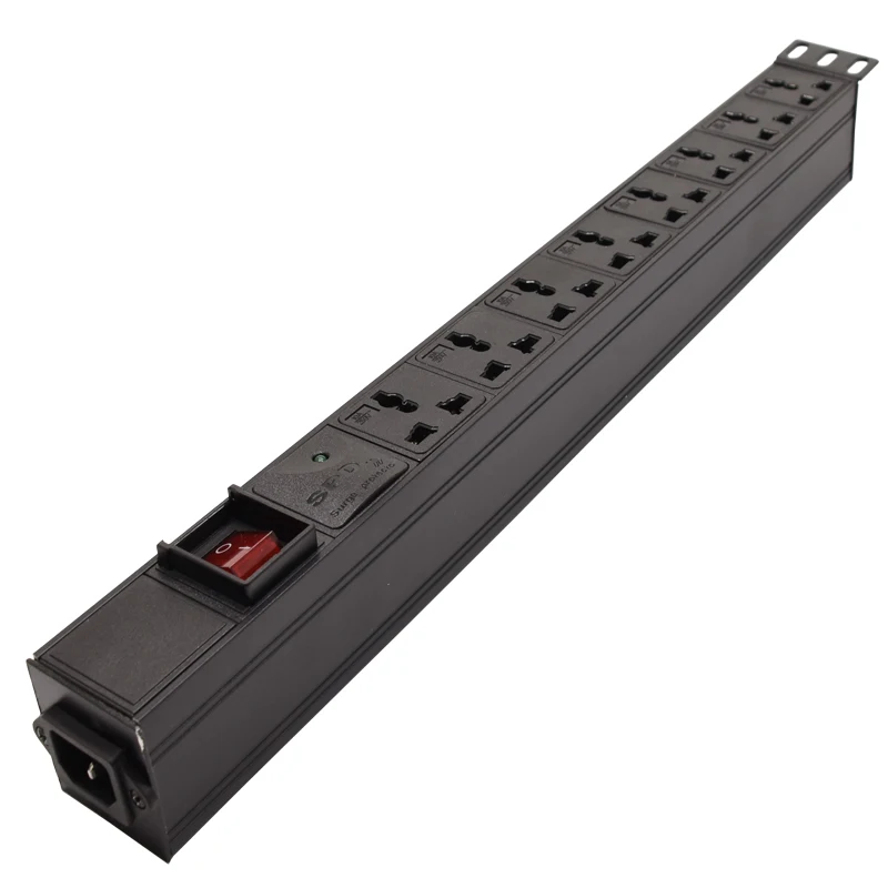 

8 Universal output PDU 1U Network Cabinet Rack Power Strip Distribution with Switch SPD IEC320 C14 Male Aluminum alloy shell