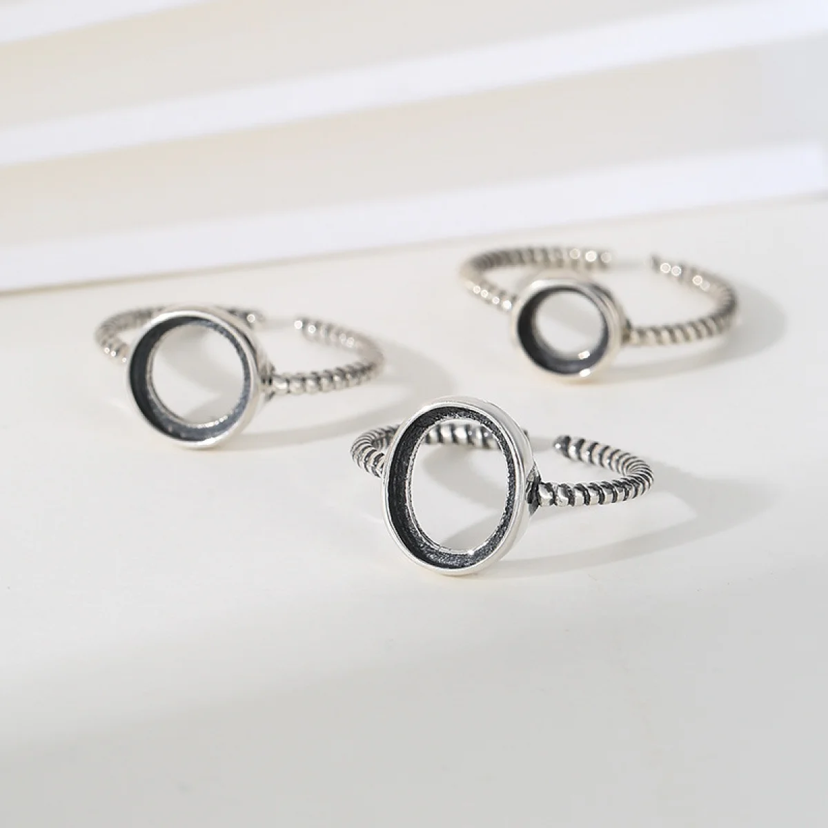 925 Sterling Silver Opening Ring Settings fit Round Oval Cabochon Blank Base DIY Ring Jewelry Making Supplies