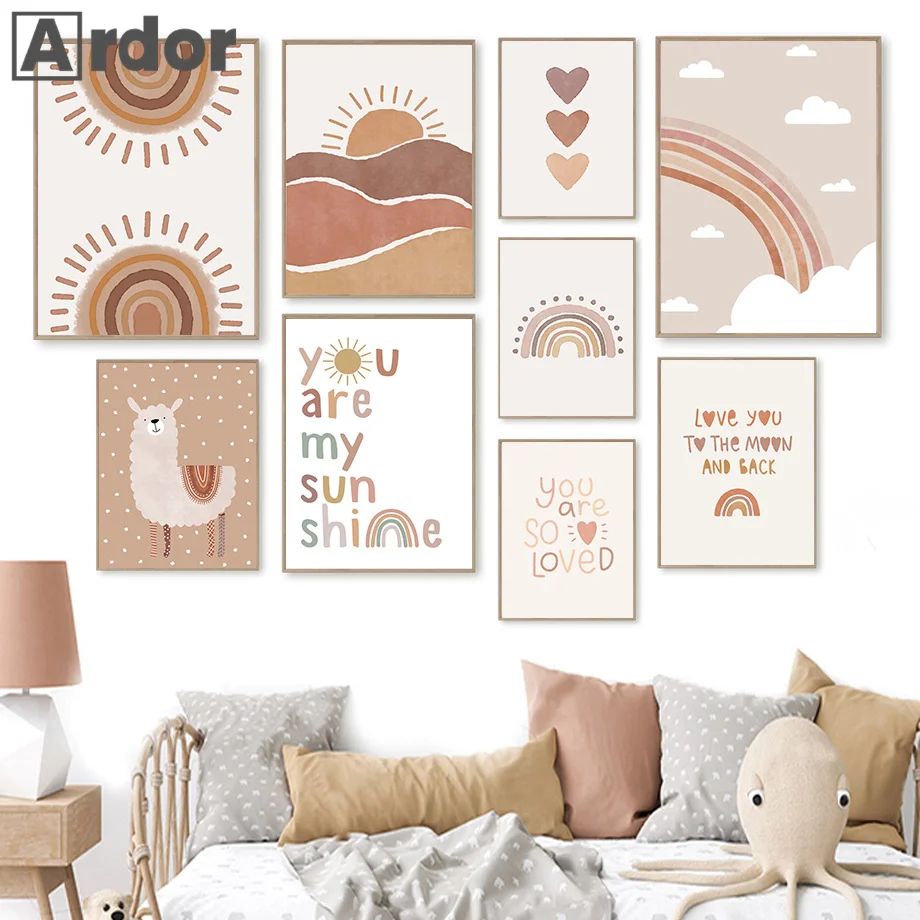 

Boho Alpaca Art Prints Unicorn Rainbow Canvas Painting Quotes Posters Nursery Pictures Modern Wall Art Baby Kids Bedroom Decor