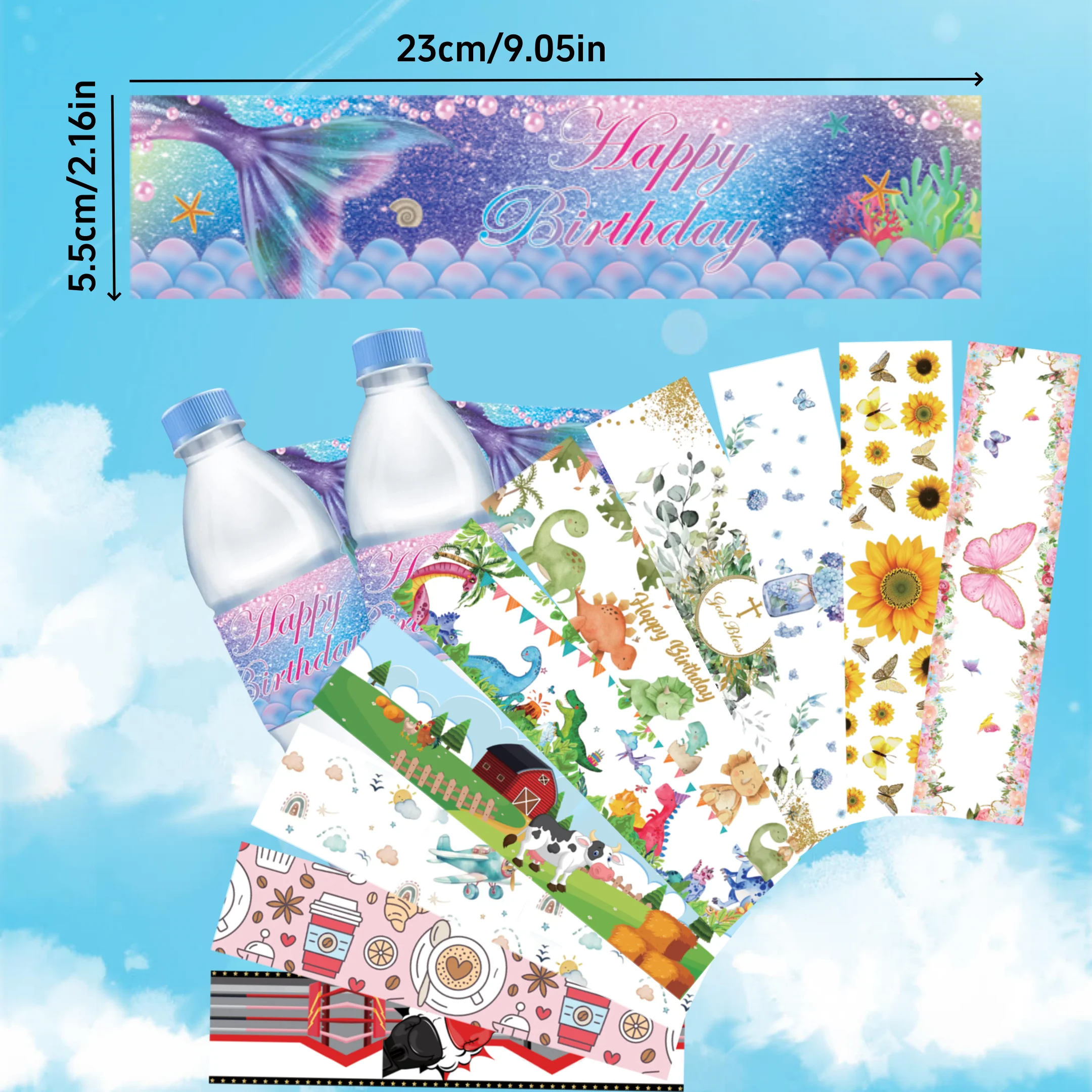 Mineral Water Bottle Sticker Sticker Label Mermaid Dinosaur Love Cross Cow Boxer Airplane Water Bottle Body 10pcs/Pack