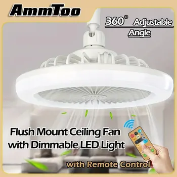 AmmmToo 플러시 마운트 천장 선풍기, 조도 조절 LED 조명, 하드 와이어 전원 공급 장치, 실내 각도 조절 가능, 85V-265V 수용
