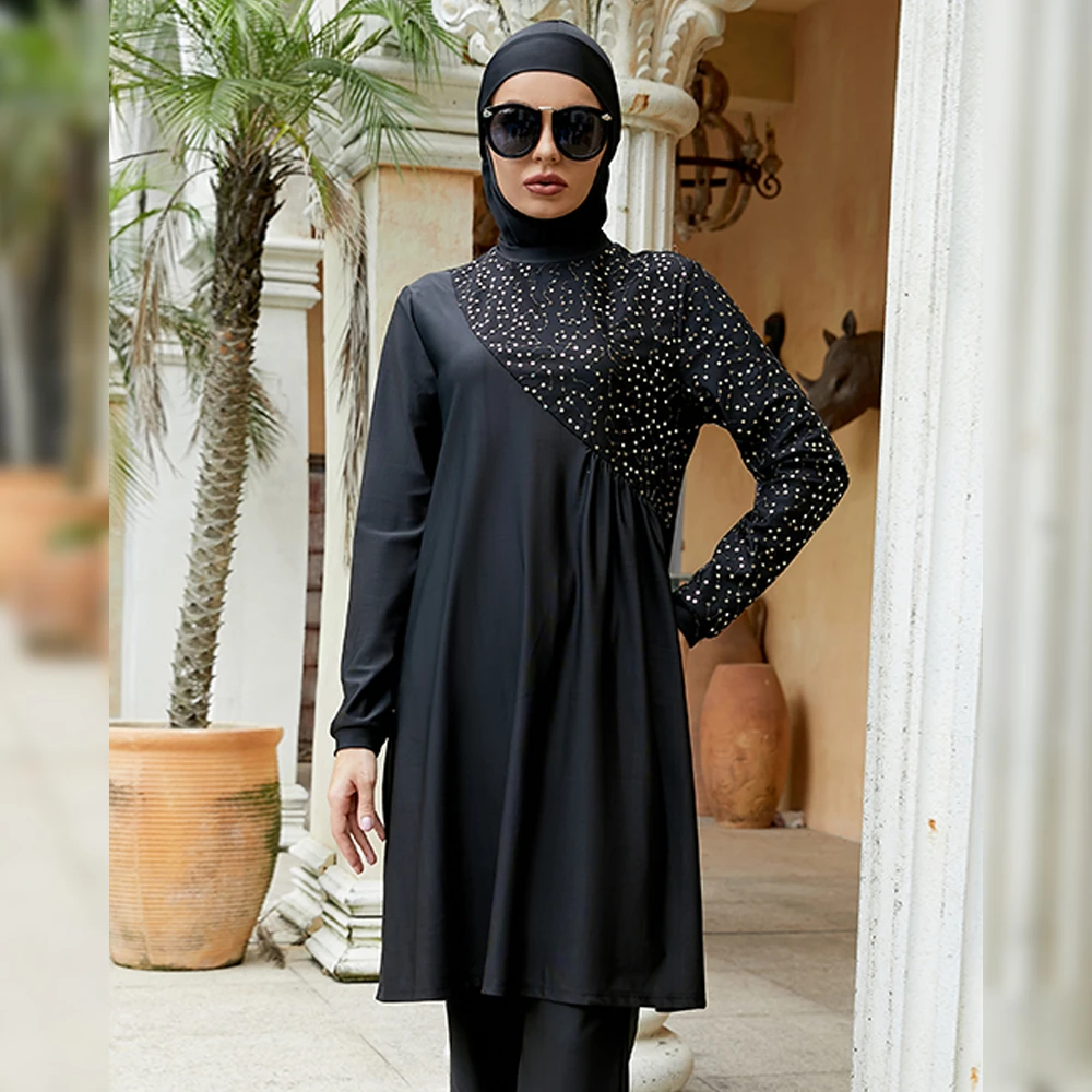2023 Burkini Muslim Swimwear Black Swimsuit Modest Fashion Women Hijab Islamic Women Full Swimsuit Long Sleeve Bathing Swim Wear
