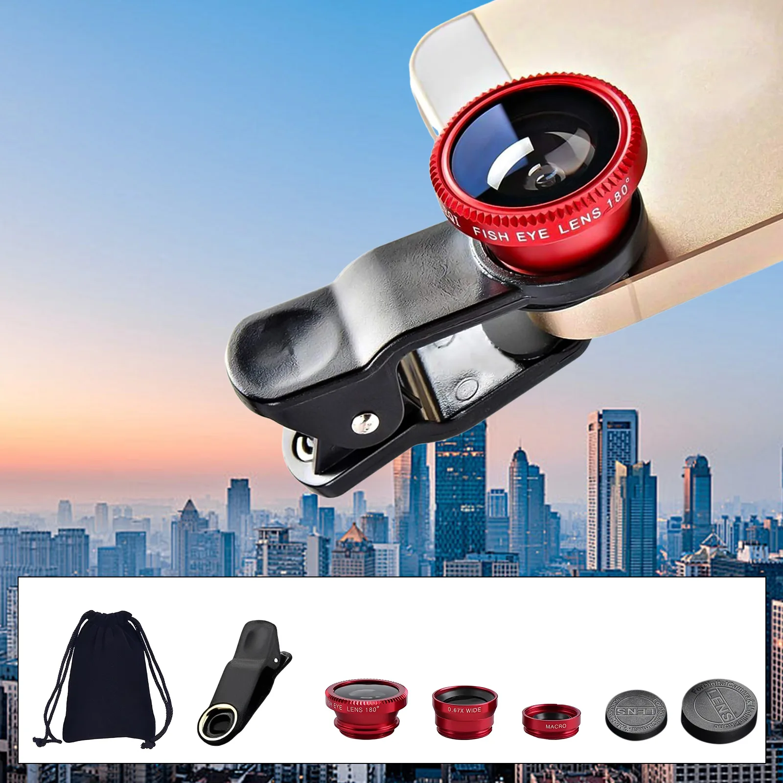 Obiettivo per fotocamera per cellulare 3 in 1, grandangolare, macro, fisheye, universale per smartphone/ per iPhone/ per Samsung per Android - immagine 2