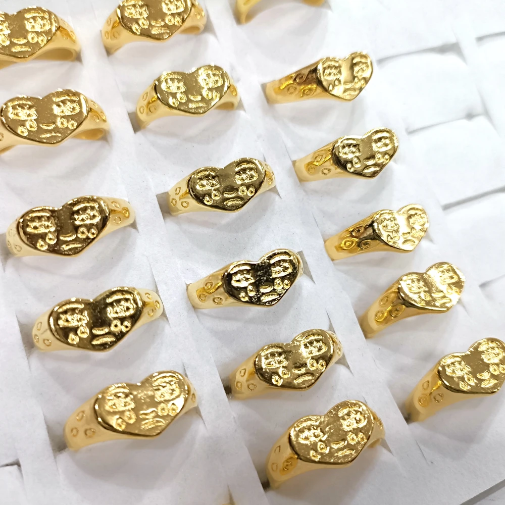 30pcs Vintage Silver Plated Crying Face Adjustable Ring Women's Tears Open Rings Heart Shape Female Girls Accessories 4