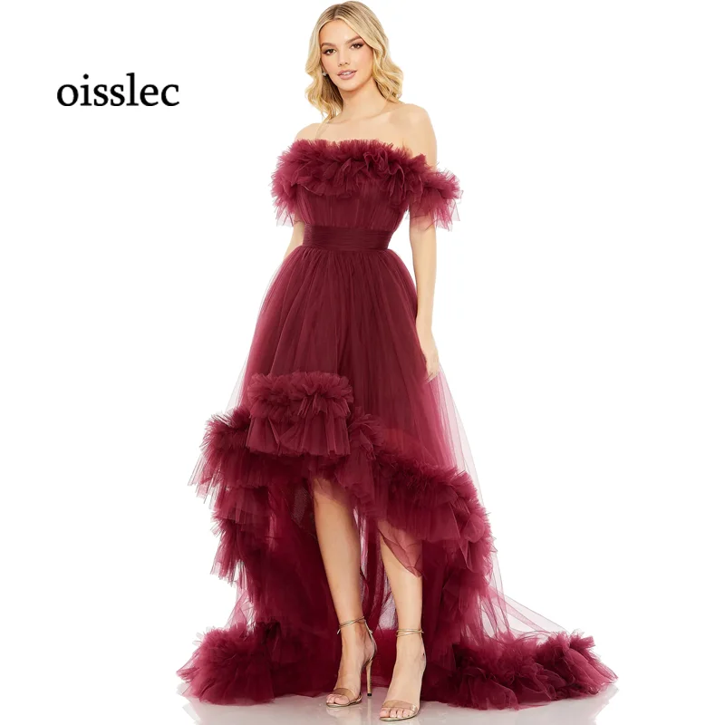 

Oisslec Evening Dress Ruffles Prom Dress Flods Fromal Dress Hi-Lo Celebrity Dresses Zipper Up Party Gown Elegance Customize
