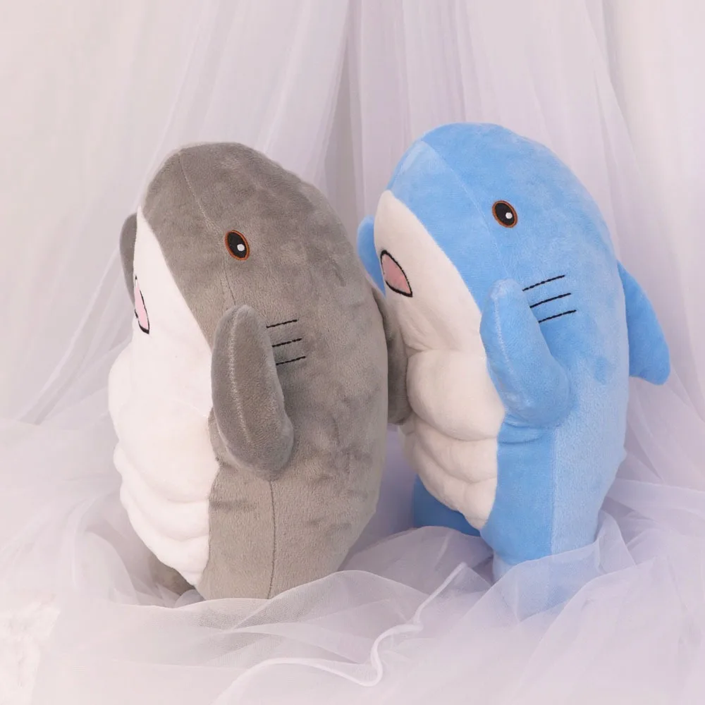 Muscle Shark Plush Stuffed Shark Doll 3D Plush Muscular Doll Pillow Soft Fish Pillow Ocean Animal