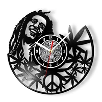 Weed Leaf Retro Music Album Wall Clock for Bedroom Man Cave Decor Weed Marijuana Leaf Carved Music Album Vinyl Record Wall Clock 1