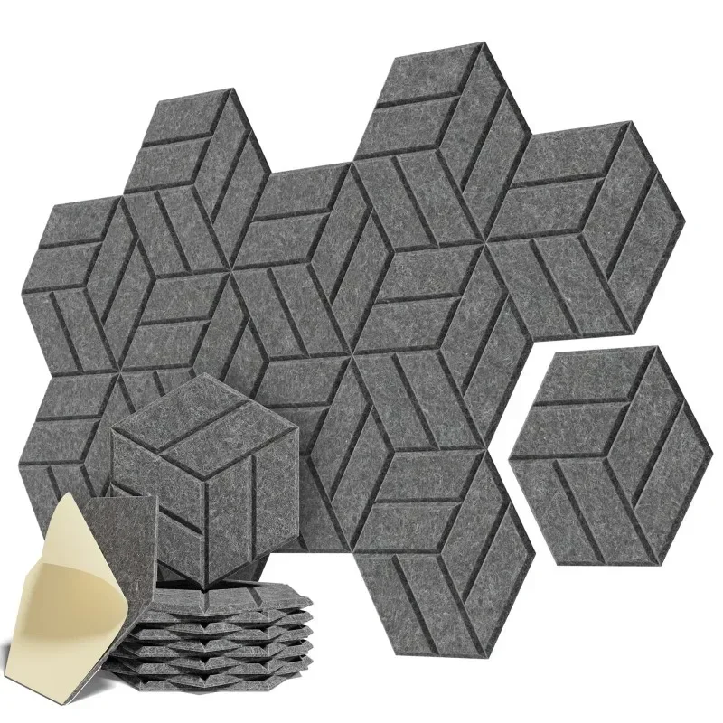 Paquete de 12 paneles acústicos autoadhesivos, diseño hexagonal, paneles de pared de figuras sólidas insonorizadas para absorber el ruido, impermeabilización del sonido