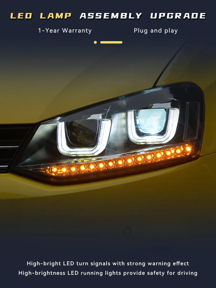 

Head Lights For Volkswagen VW Polo 2011-2018 Headlight Double U Shape Design DRL Turn Signal Head Xenon Lamp Tool Accessories