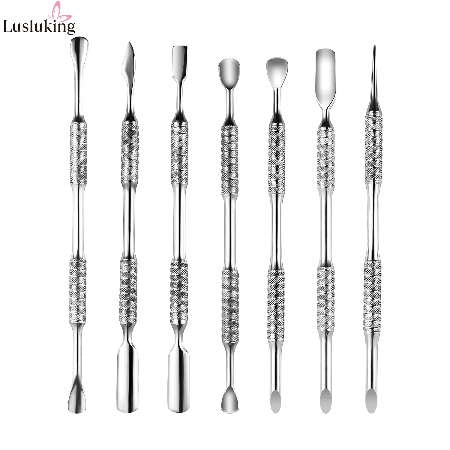 ステンレス鋼のプロのキューティクルプッシャー,質感のあるハンドル