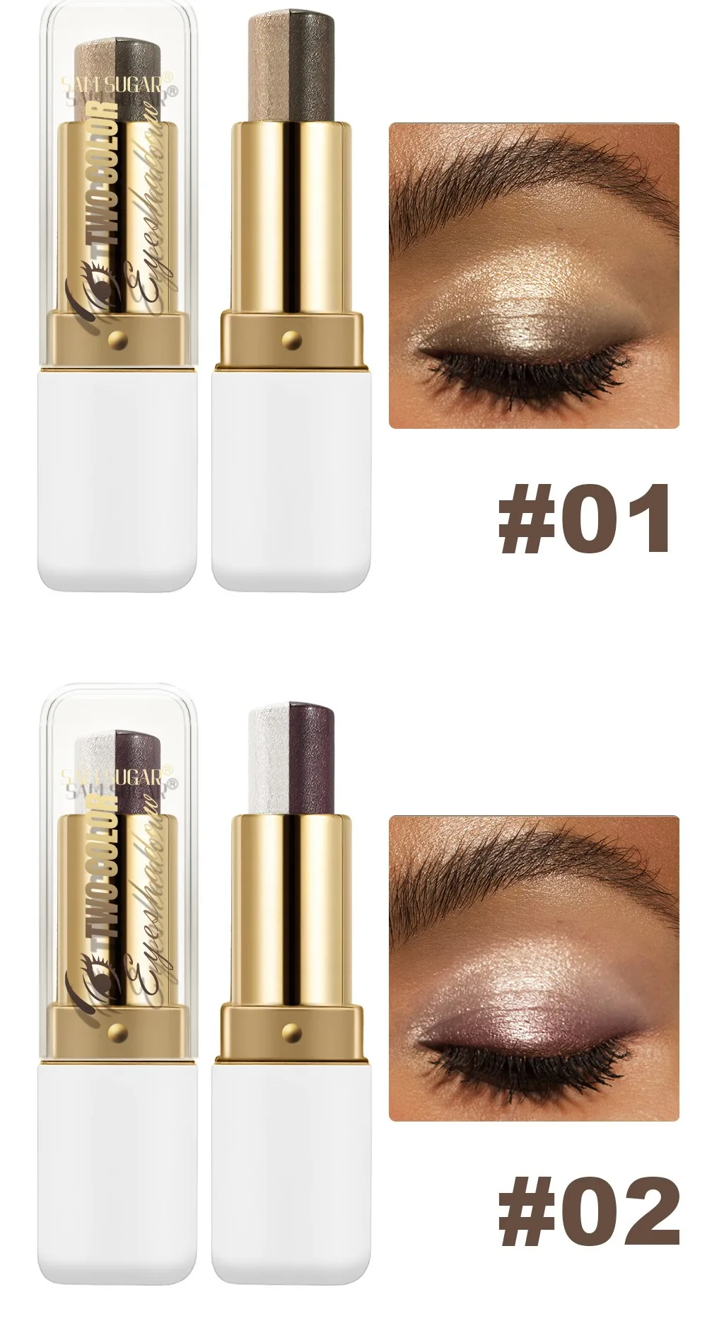 Double Color Eyeshadow Stick Glitter Highlight Shadow Stick Eye Makeup Waterproof Lasting Shimmer Metallic Eyeshadow Makeup