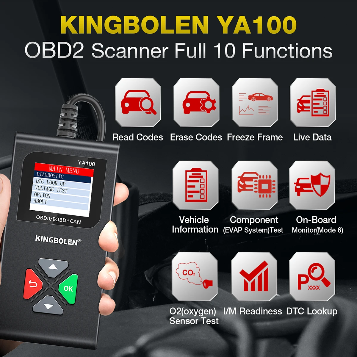 2025 KINGBOLEN YA100 OBD2 Scanner Auto Diagnostic Tools OBDII EOBD Code Reader For 12V Car DiagnosIs 2