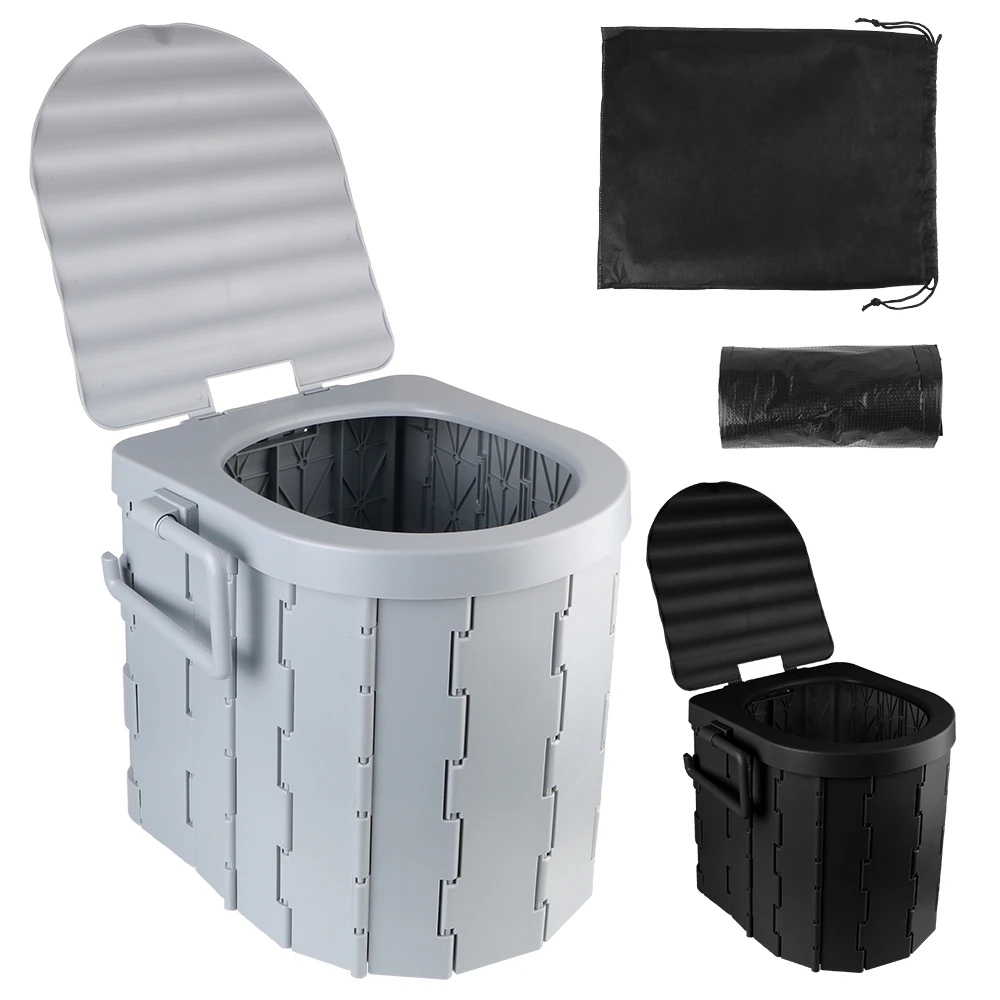 مرحاض محمول قابل للطي مزود بغطاء، دلو سفر، مقعد مر...