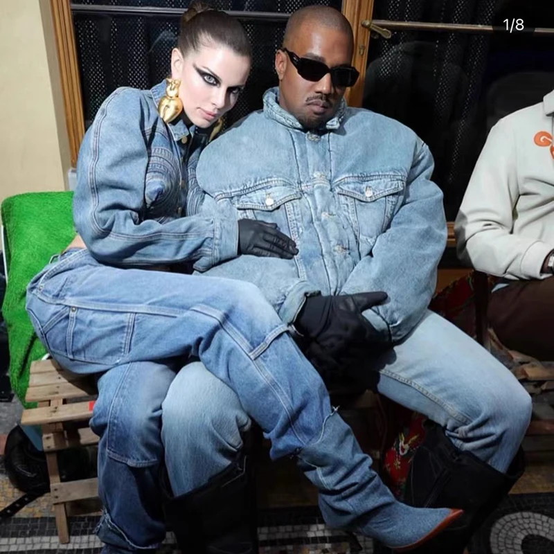 High Street Washed Retro Kanye Jeans Thick Winter Coat Lapel Pockets Oversized Men's Denim Jacket Hip Hop Unisex Windbreaker Top 4