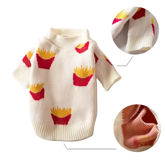Soft Pet Dog Sweater Cotton Winter Puppy Clothes for Pet Small Dog Clothing French Fries Printed High Quality Design Pet Jacket 2