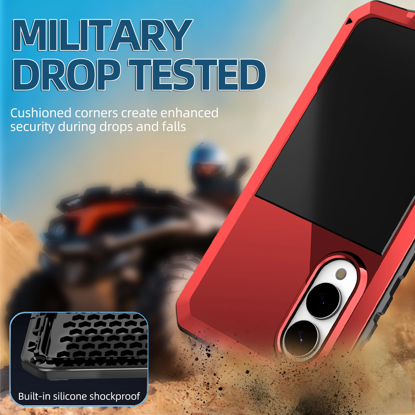 Shockproof Metal Armor Case with Tempered Glass Protection
